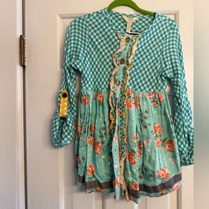 Matilda Jane w/Joanna Gaines Aqua Gingham & Floral Ruffle Tunic